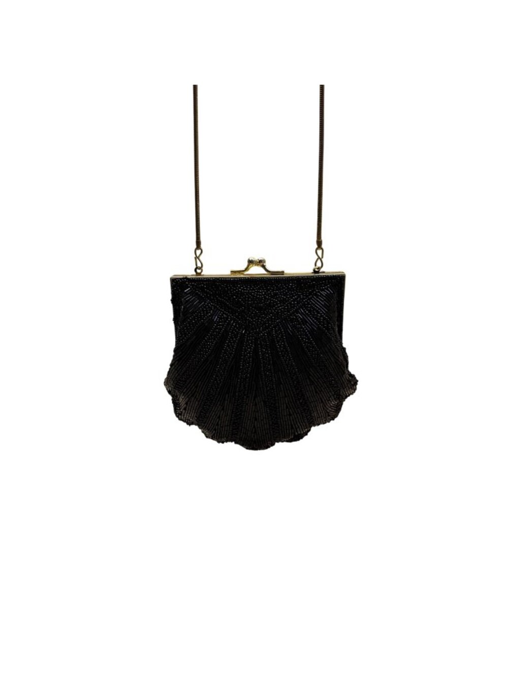 Carla Marchi Women’s Black Beaded Shell Design Metal Frame Evening Clutch